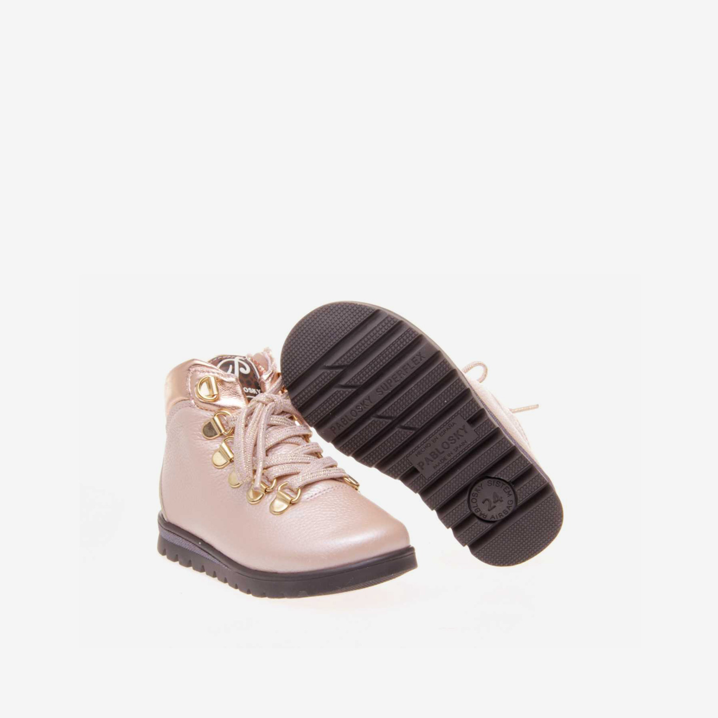 Bota de niña Pablosky metalizada con cordón y cremallera