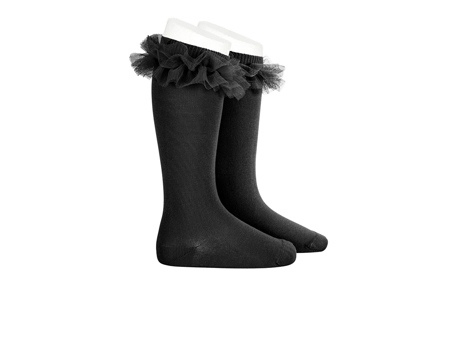 Calcetines altos negros con tul para niña