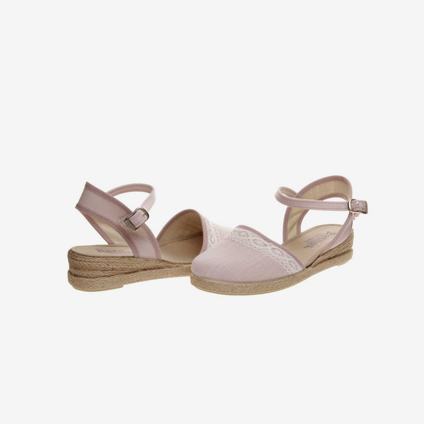 Sandalia de esparto en color rosa con hebilla.