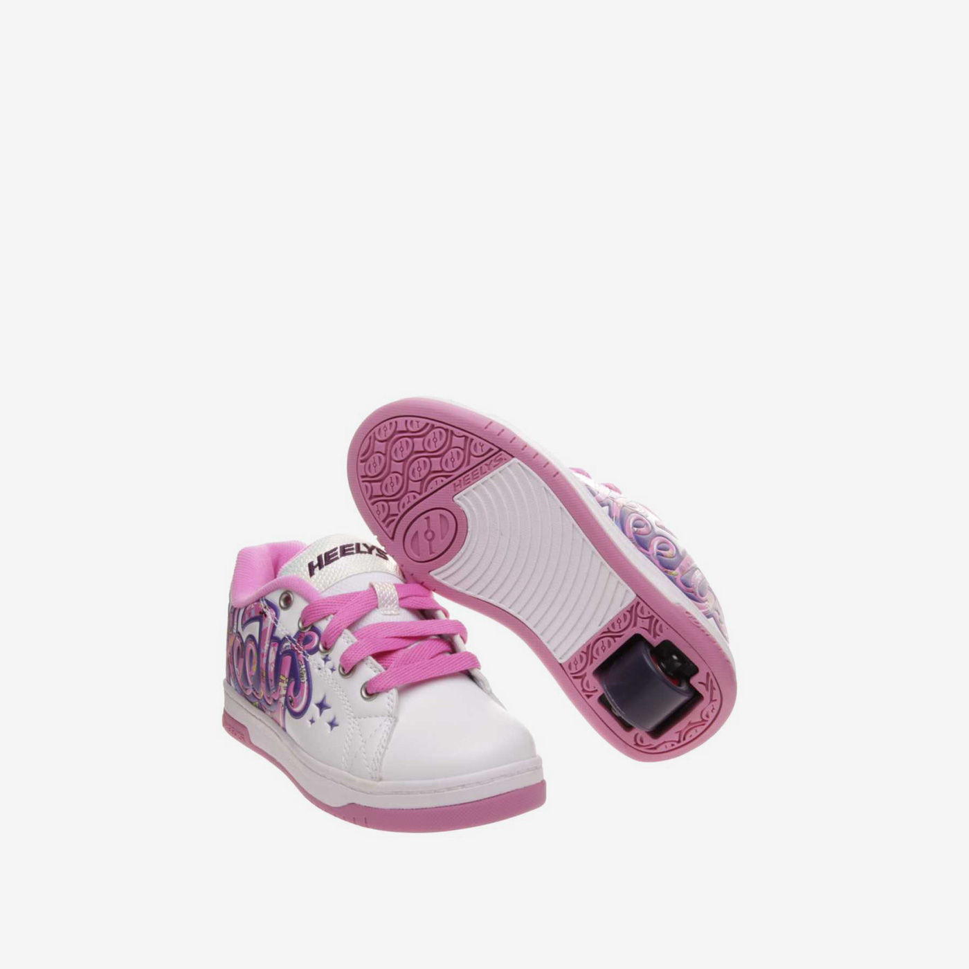 Deportiva de ruedas blanco de niña con cordones.