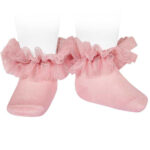 Calcetines para niña color rosa empolvado con tul
