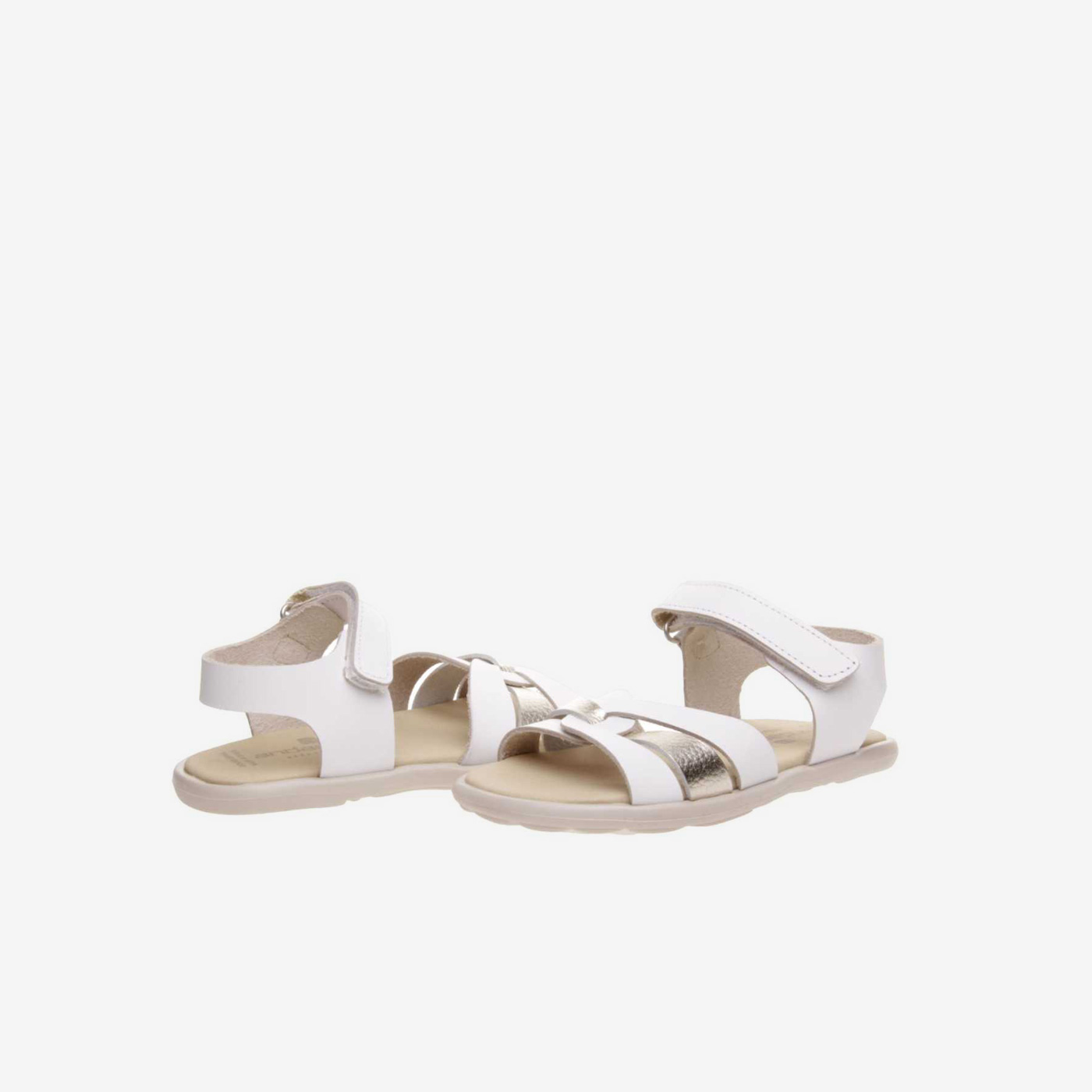 Sandalia respetuosa de niña en color blanco y dorado de Andanines