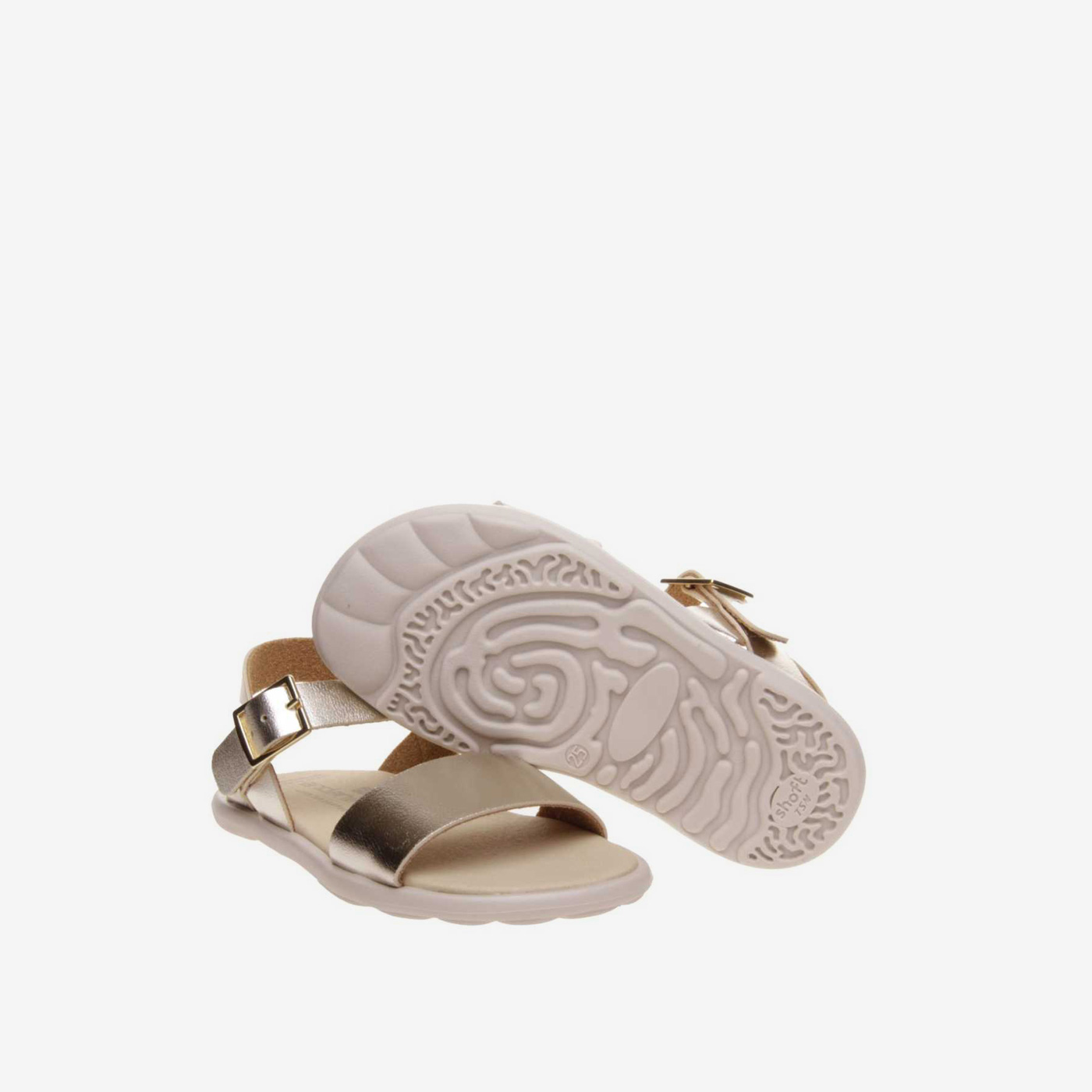 Sandalia respetuosa de niña de color dorada con hebiila