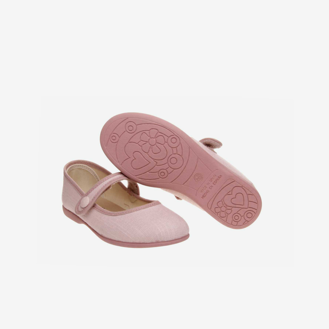 Mercedes de niña en tela rosa con velcro.