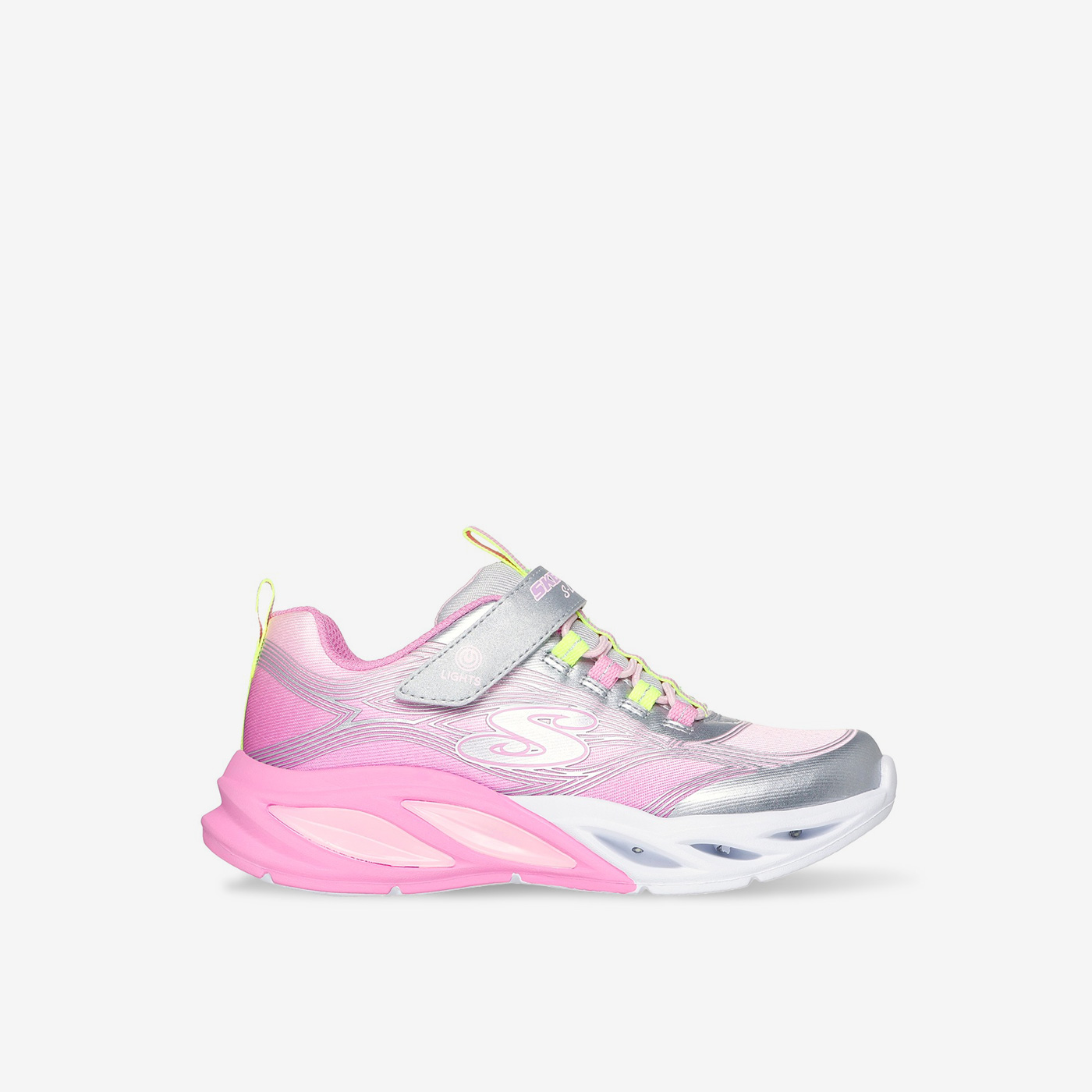 Skechers niña deportivas con luces | Rosa metalizado y velcro