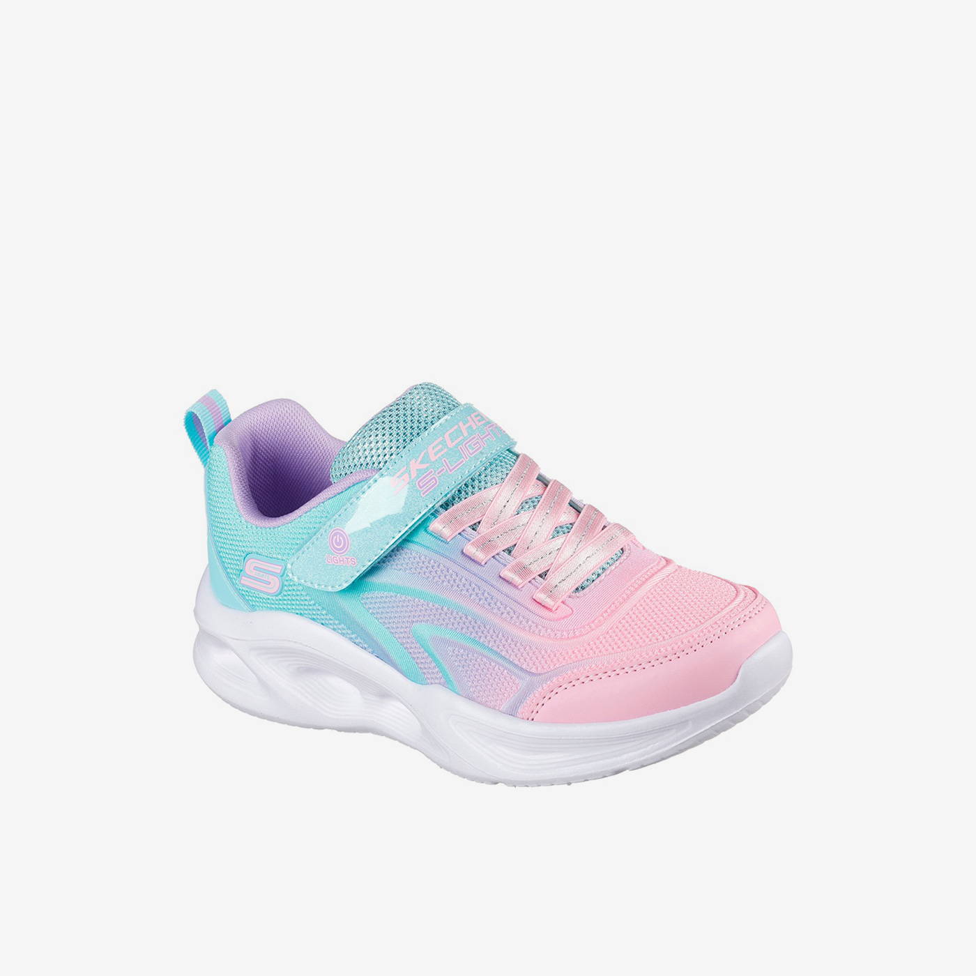Skechers niña deportivas con luces | Rosa metalizado y velcro