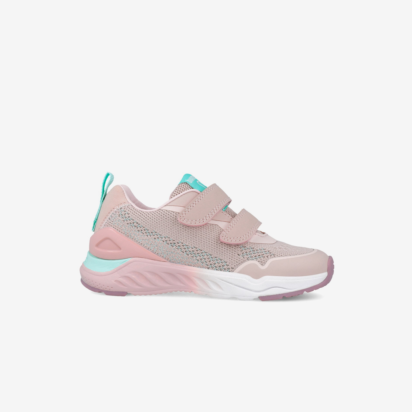 Deportiva rosa con puntera de goma y doble velcro.