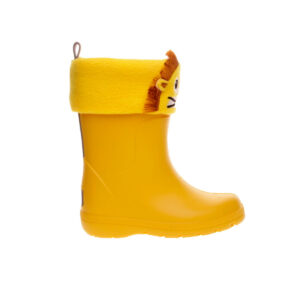 Bota de agua Isotoner en color amarilla con calcetín interior térmico y diseño de león. Flexible, divertida y calentita. Perfecta para lluvia y aventuras salvajes.