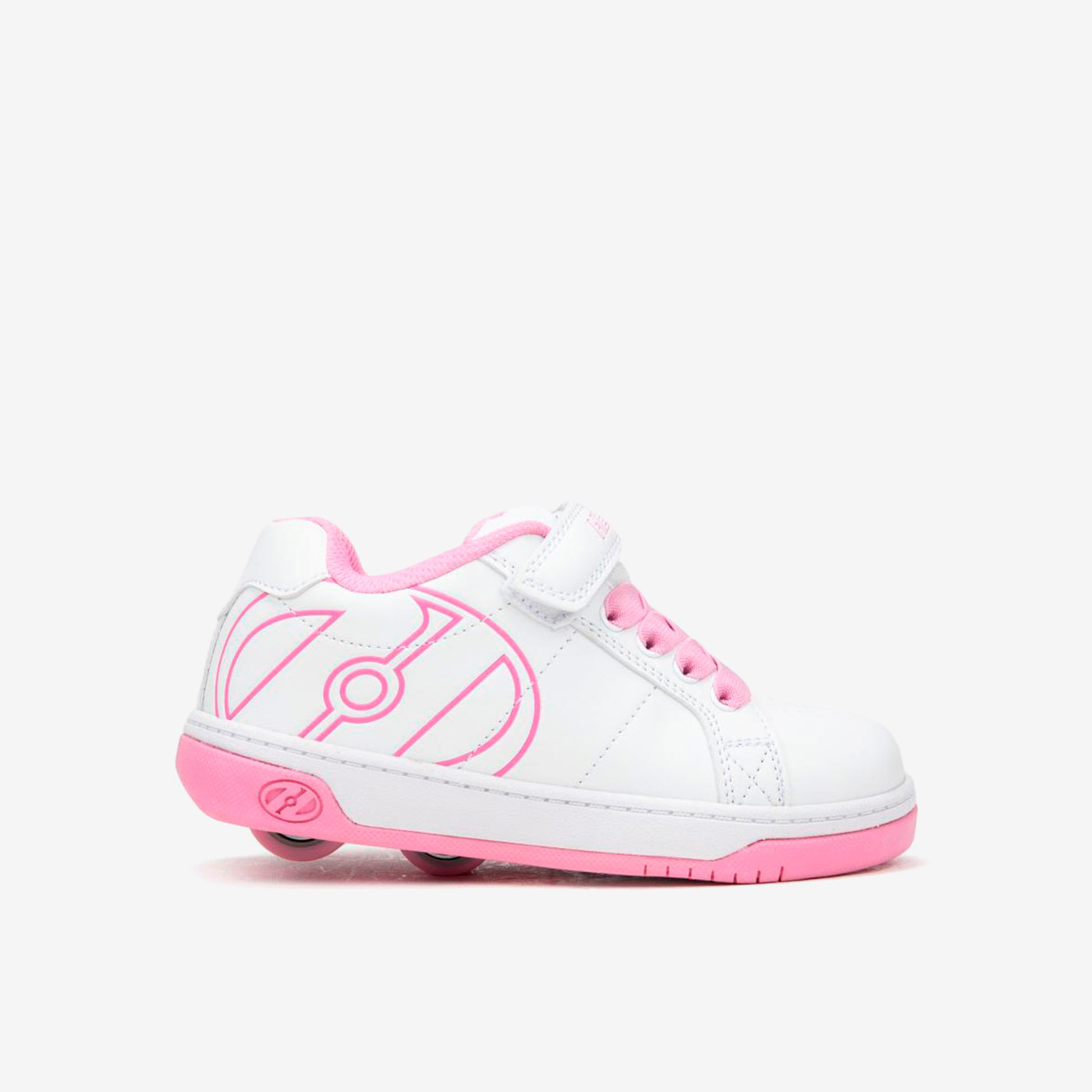 Heelys blancas y rosas con ruedas desmontables y cierre mixto. Comodidad, confianza y diversión para cada paso de tu pequeña.