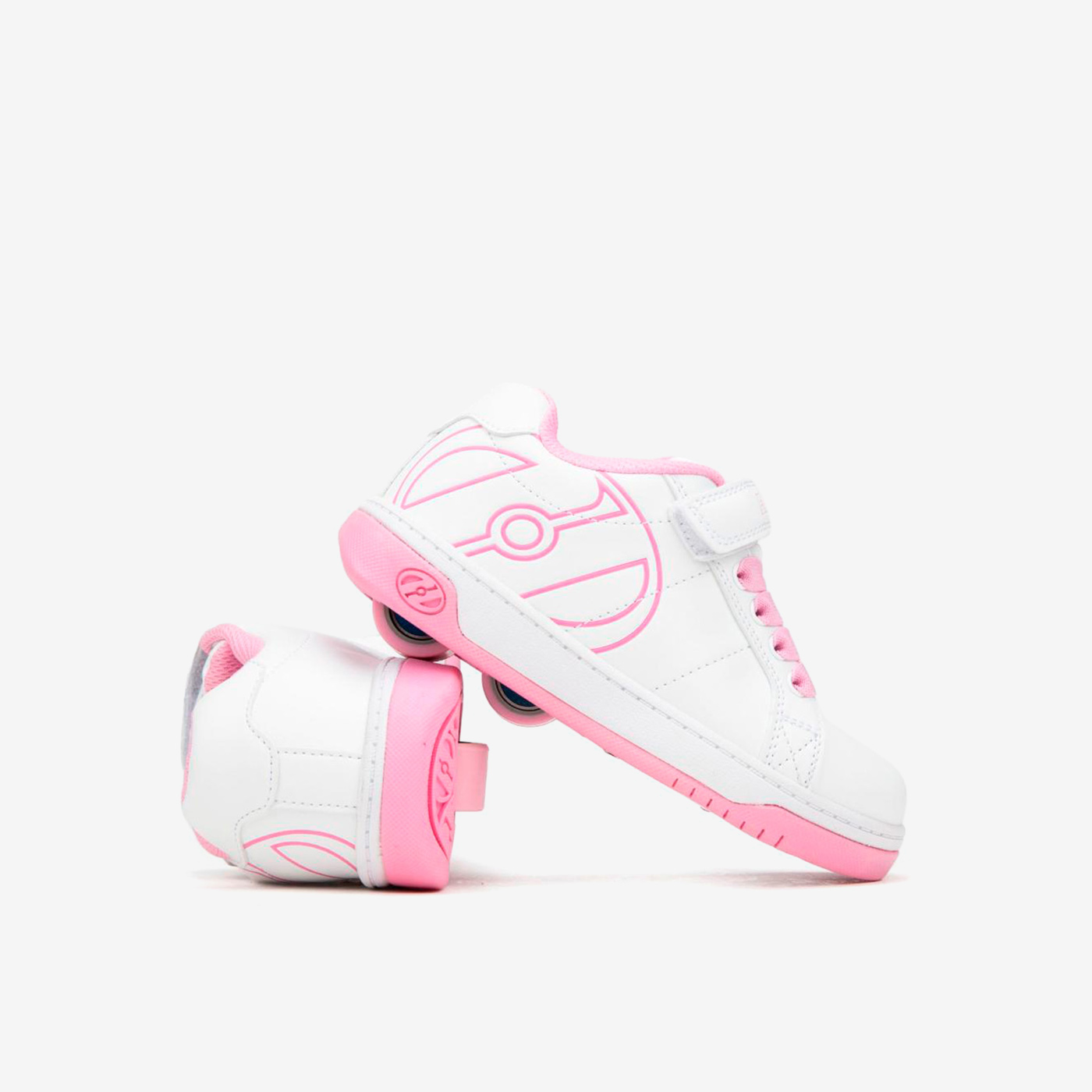 Heelys blancas y rosas con ruedas desmontables y cierre mixto. Comodidad, confianza y diversión para cada paso de tu pequeña.