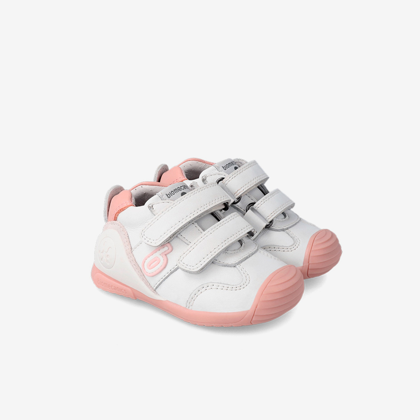 Deportivo primeros pasos niña Biomecanics blanco y rosa con velcro