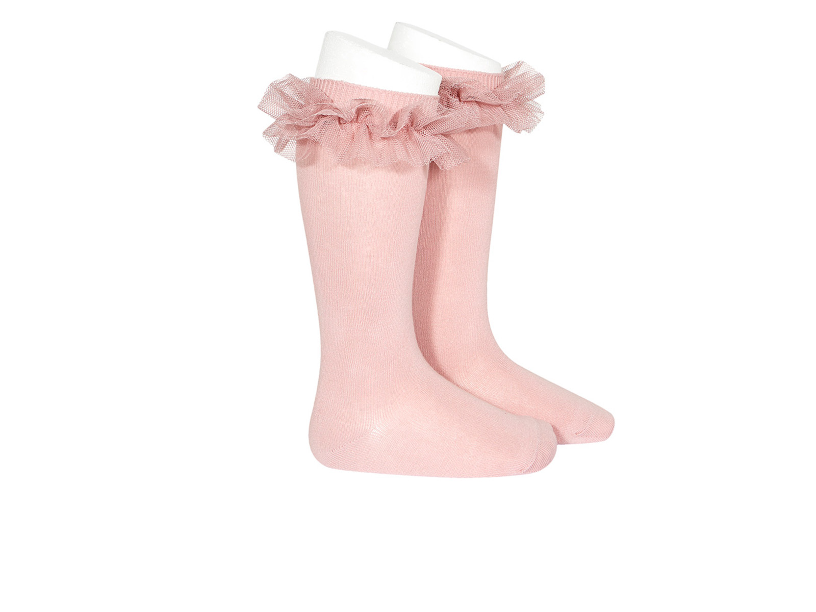 Calcetines altos en rosa empolvado con Tul