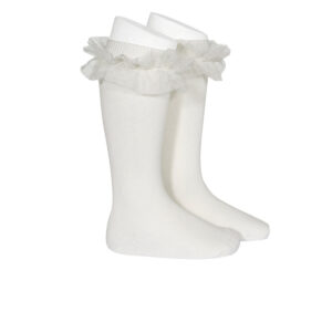 Calcetines Altos Beige con Tul para niña