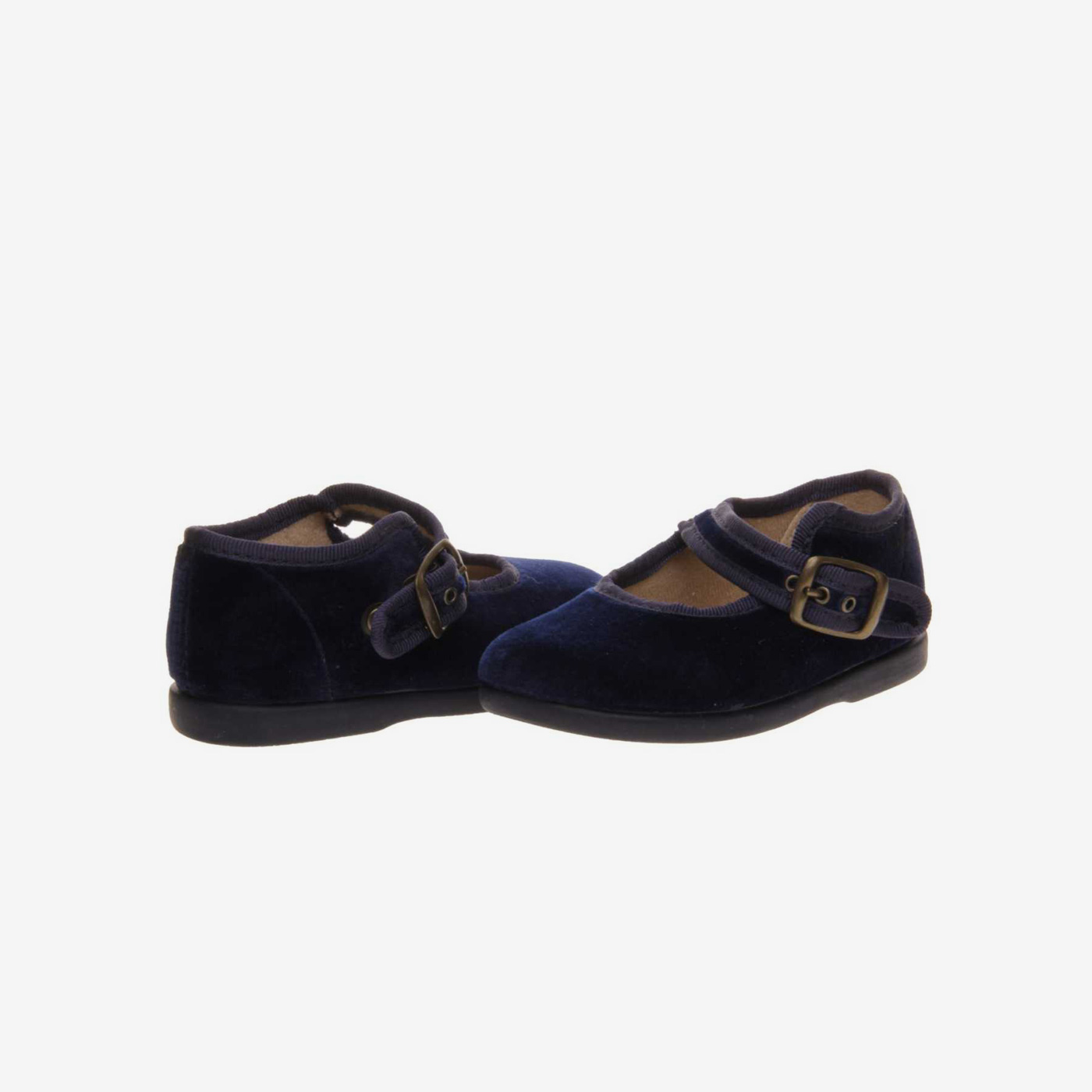 Mercedes de niña en serraje azul con hebilla.