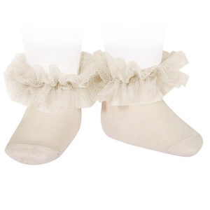 Calcetín corto de tul en color beige