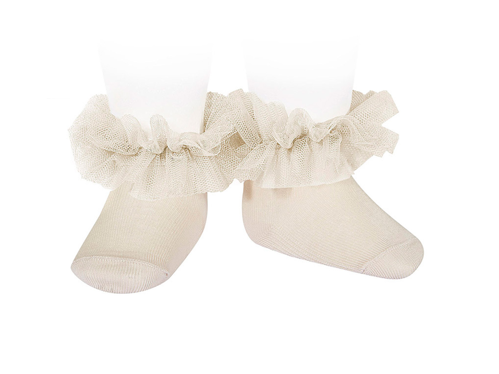 Calcetín corto de tul en color beige