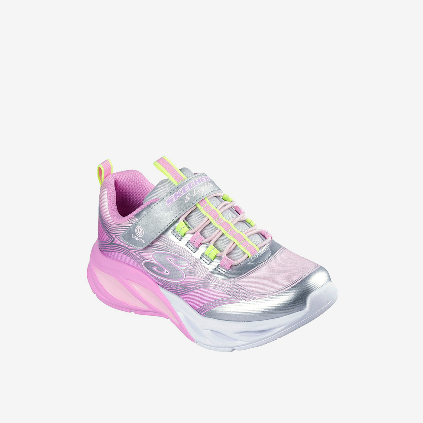 Skechers niña deportivas con luces | Rosa metalizado y velcro