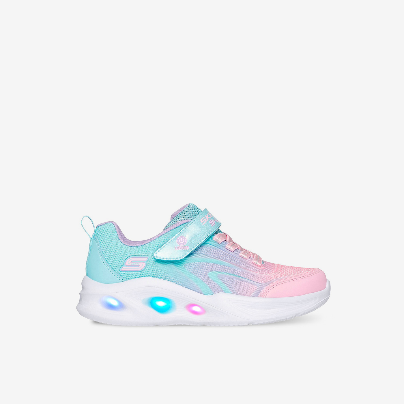 Skechers niña deportivas con luces | Rosa metalizado y velcro