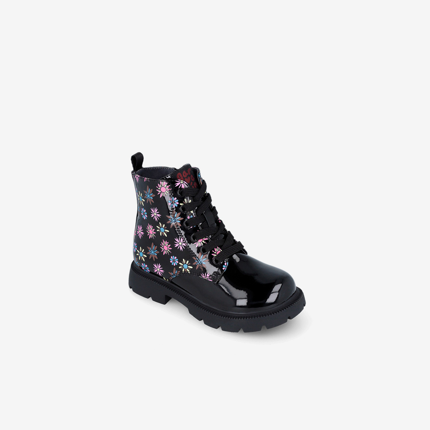 Bota Martens Garvalín charol negro flores | Para pisar con estilo