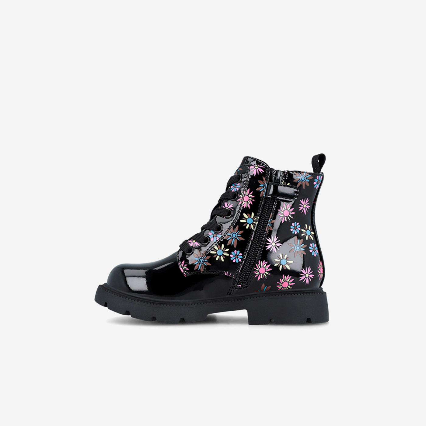 Bota Martens Garvalín charol negro flores | Para pisar con estilo