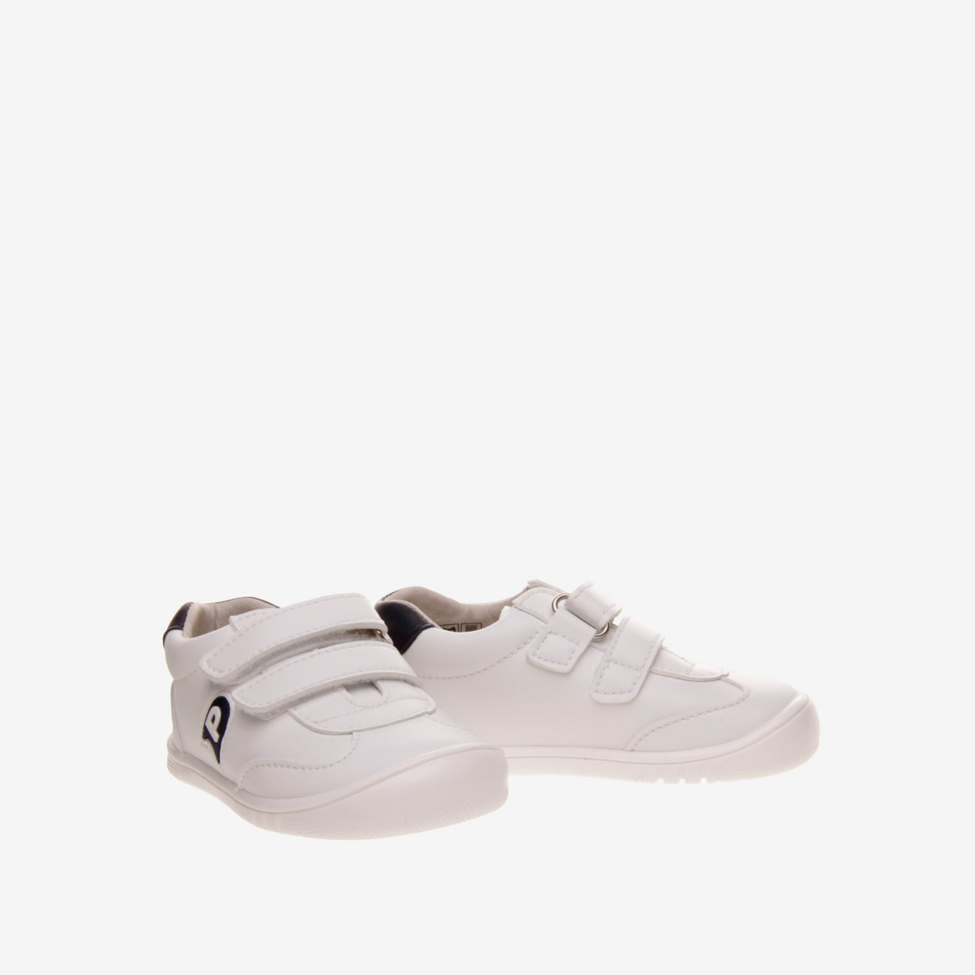 Zapatillas PIRUFLEX blancas y marino para guardería | Respetuosas y con velcro