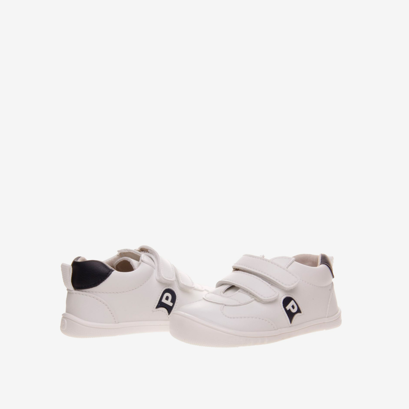 Zapatillas PIRUFLEX blancas y marino para guardería | Respetuosas y con velcro