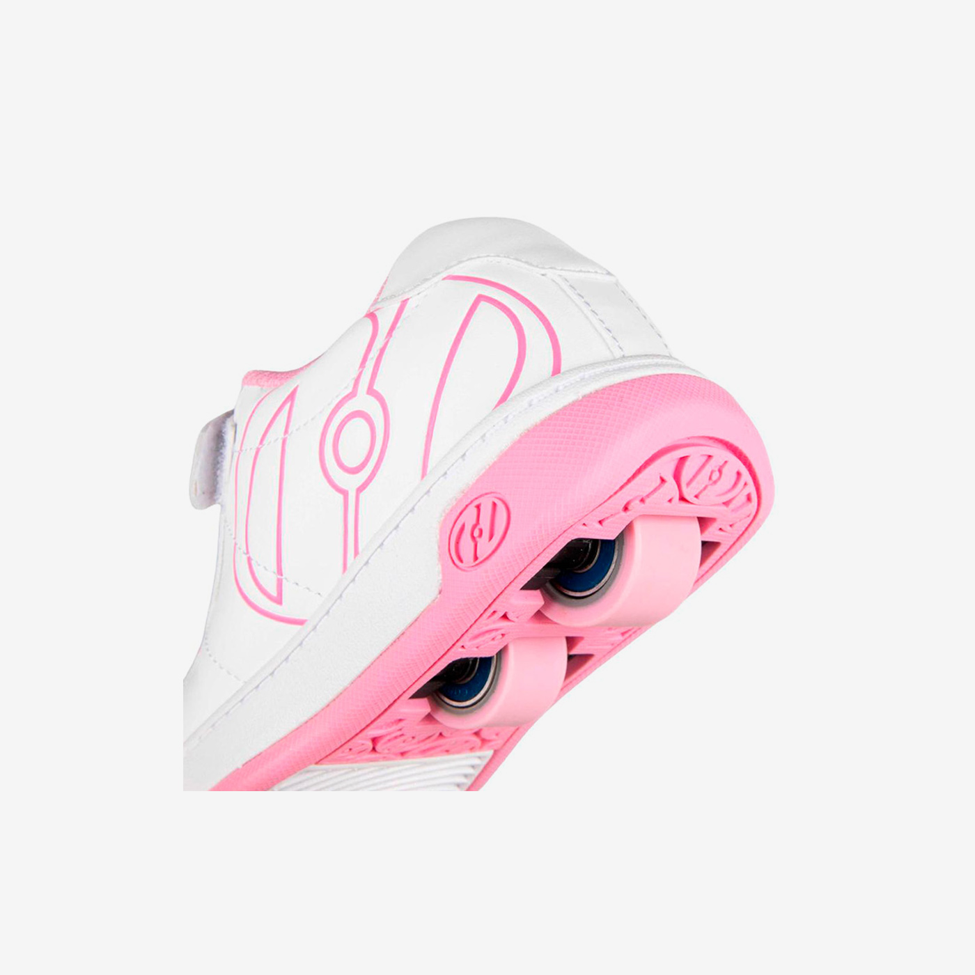 Heelys blancas y rosas con ruedas desmontables y cierre mixto. Comodidad, confianza y diversión para cada paso de tu pequeña.